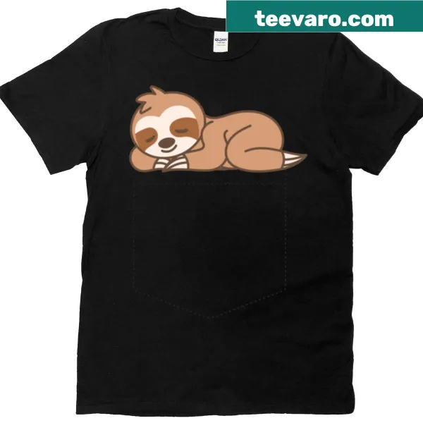 Cute T-shirt featuring a sloth peeking out of a pocket