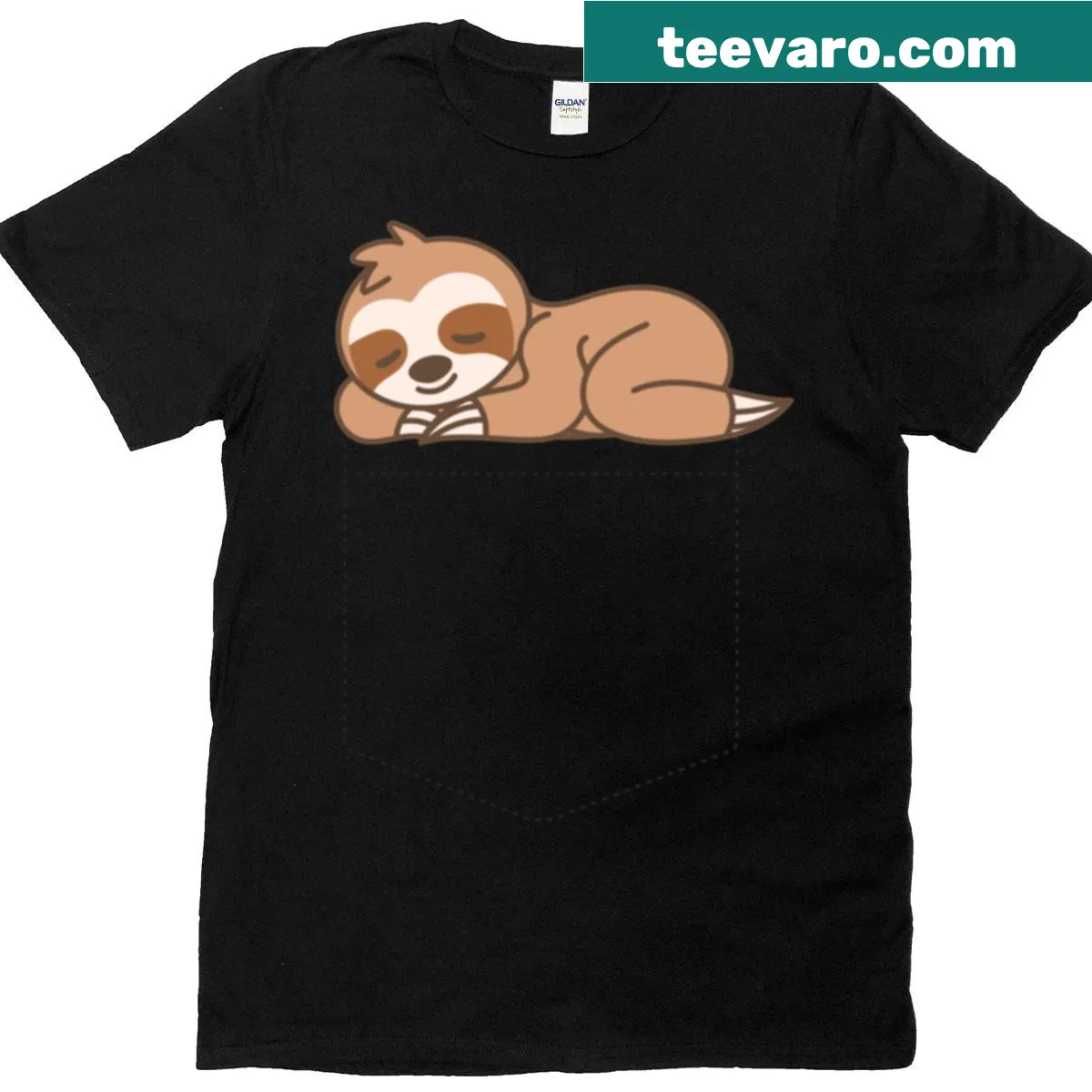 Cute T-shirt featuring a sloth peeking out of a pocket — on a men's t-shirt