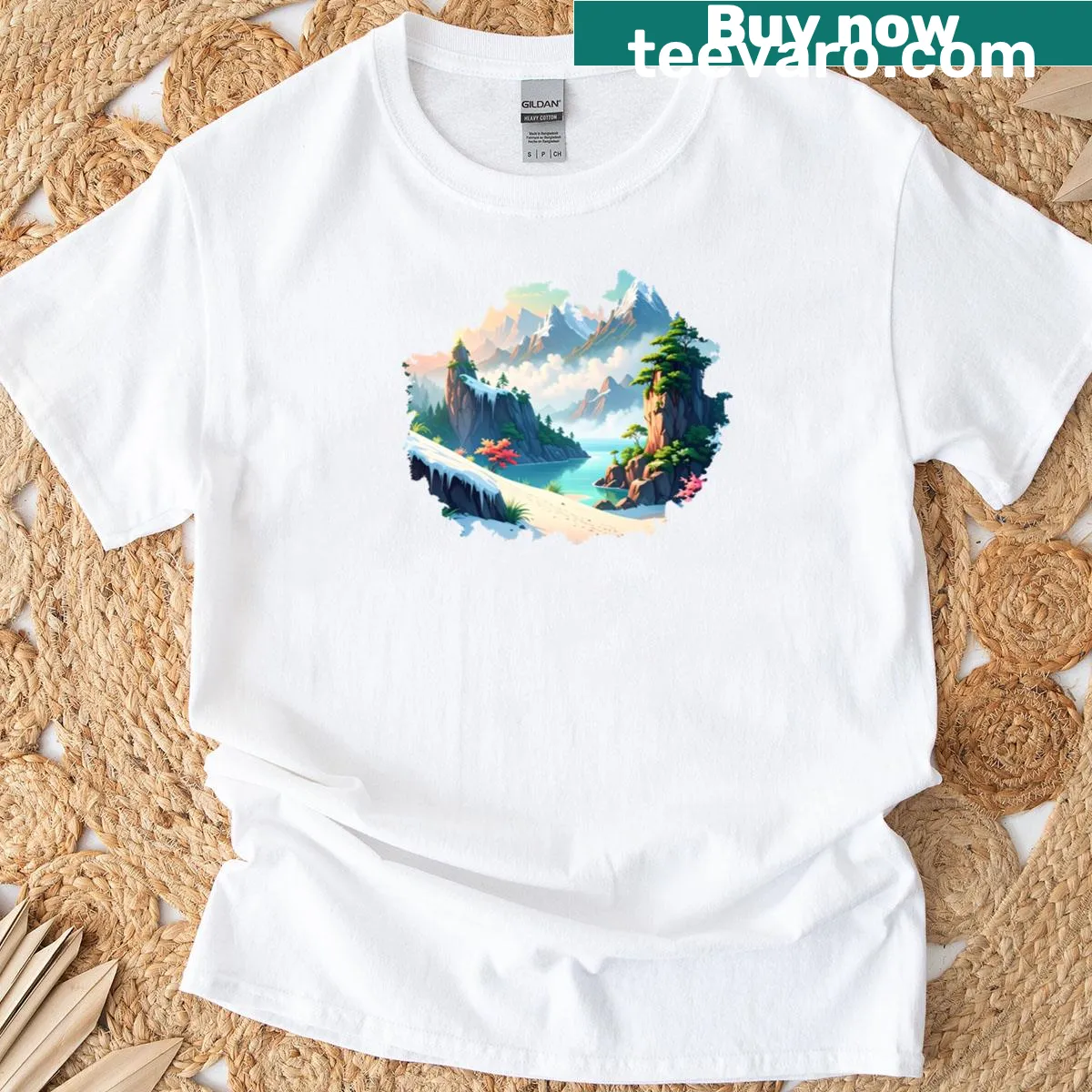 Illustrated T-shirt depicting snowflakes and breezes — on a men's t-shirt
