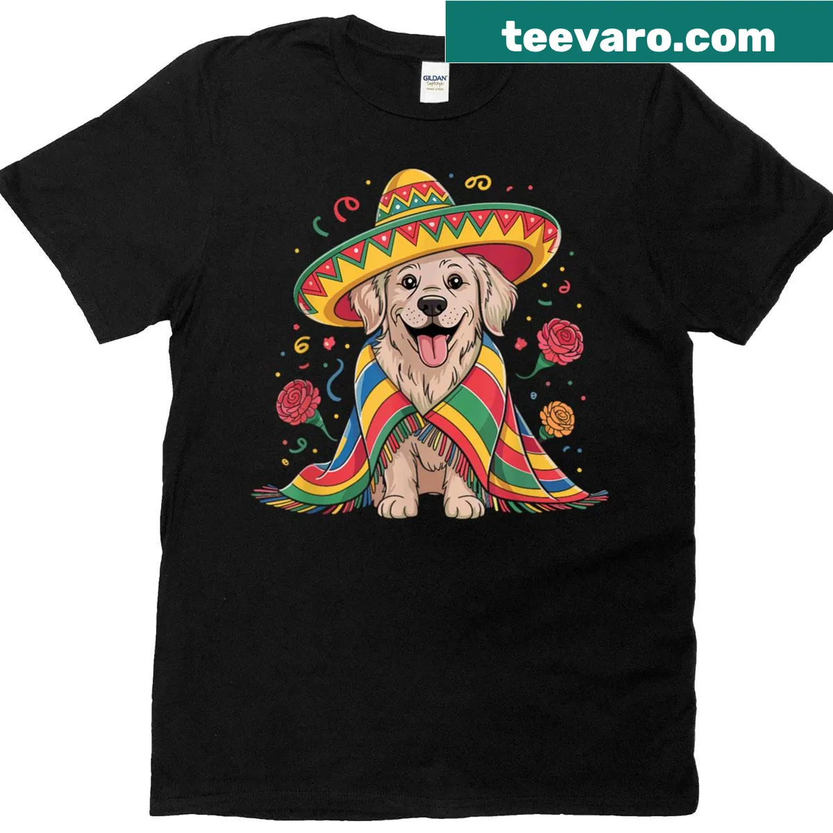 Funny T-shirt featuring a taco-loving dog in a sombrero — on a men's t-shirt