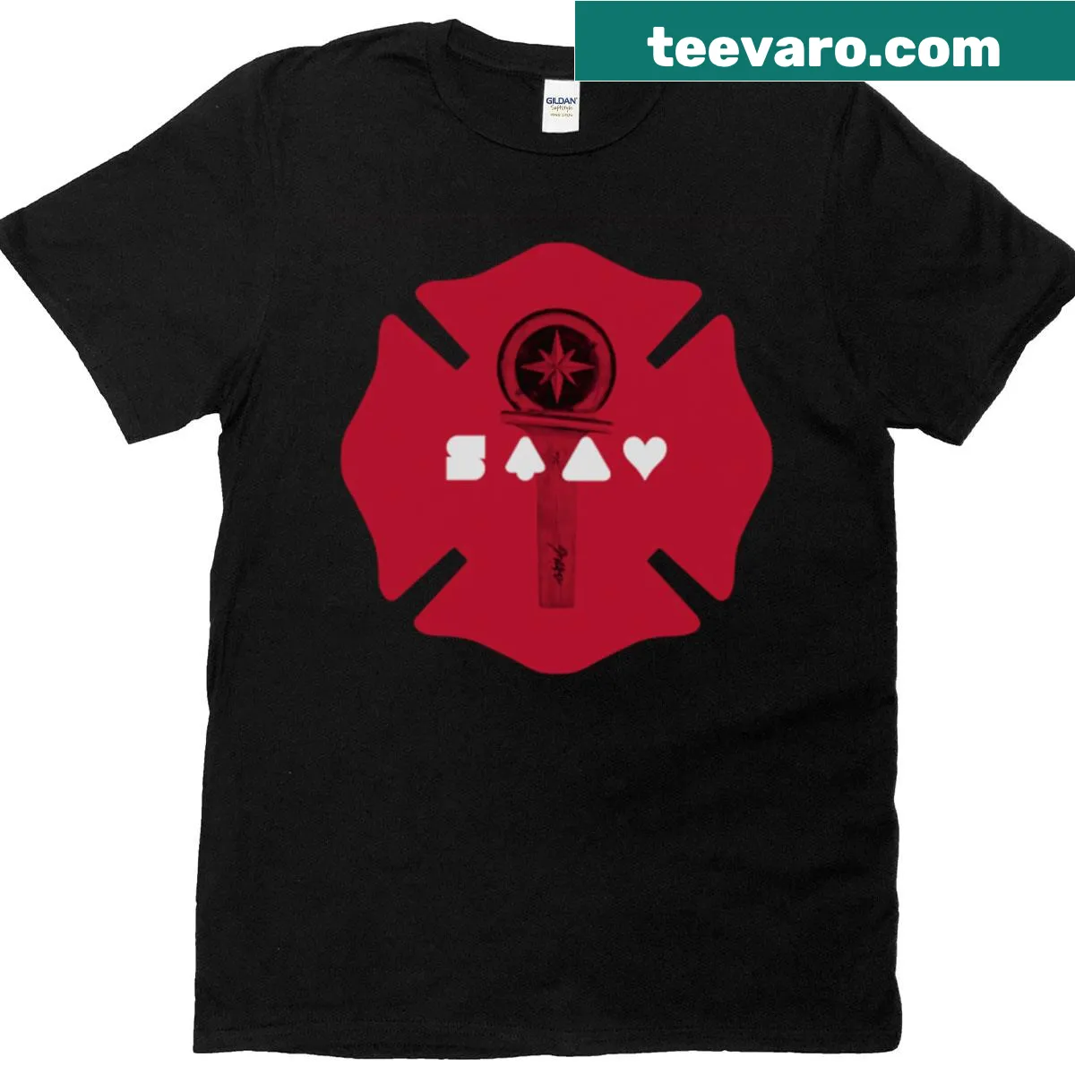 T-shirt with the phrase 'Stay Lightstick' in a fun, typographic design. — on a men's t-shirt
