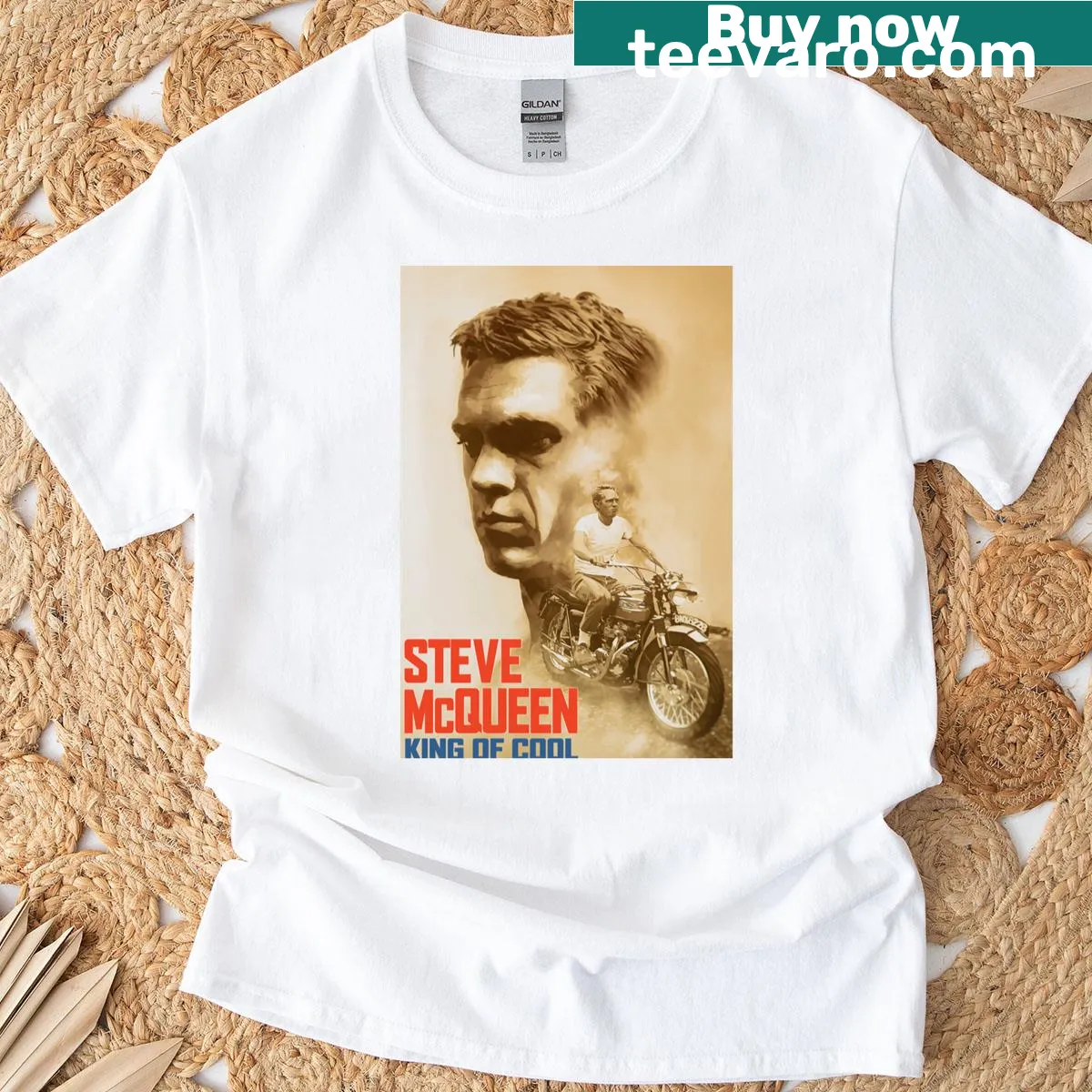 Vintage style T-shirt featuring Steve McQueen graphic and text — on a men's t-shirt