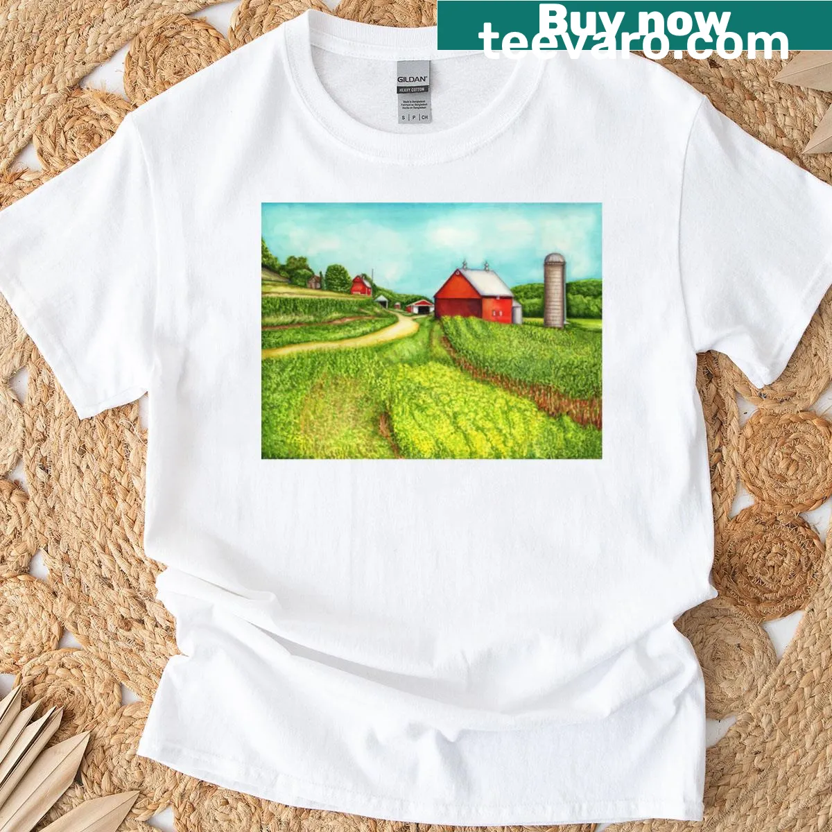 Scenic summer fields illustration on t-shirt — on a men's t-shirt