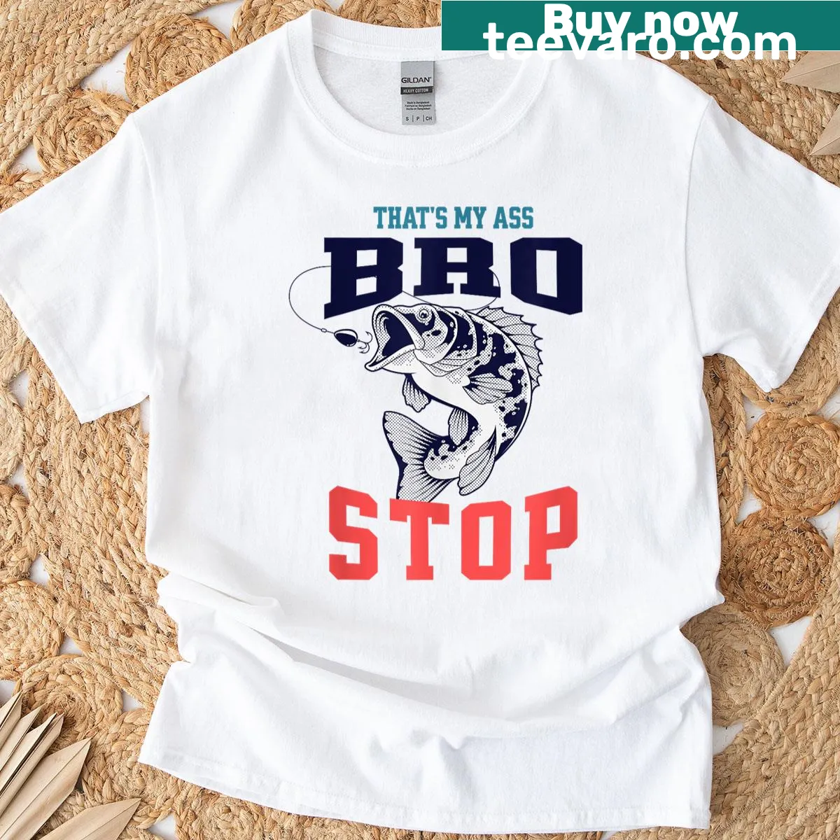 Funny fishing T-shirt with bass graphic and That's My Ass, Bro text — on a men's t-shirt