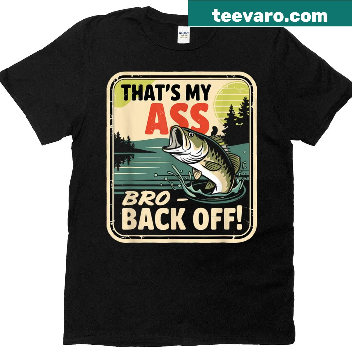 Vintage-style funny fishing shirt with humorous saying — on a men's t-shirt