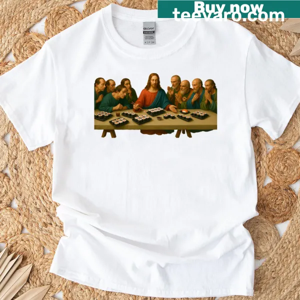 3D cartoon sushi graphic T-shirt with a renaissance theme
