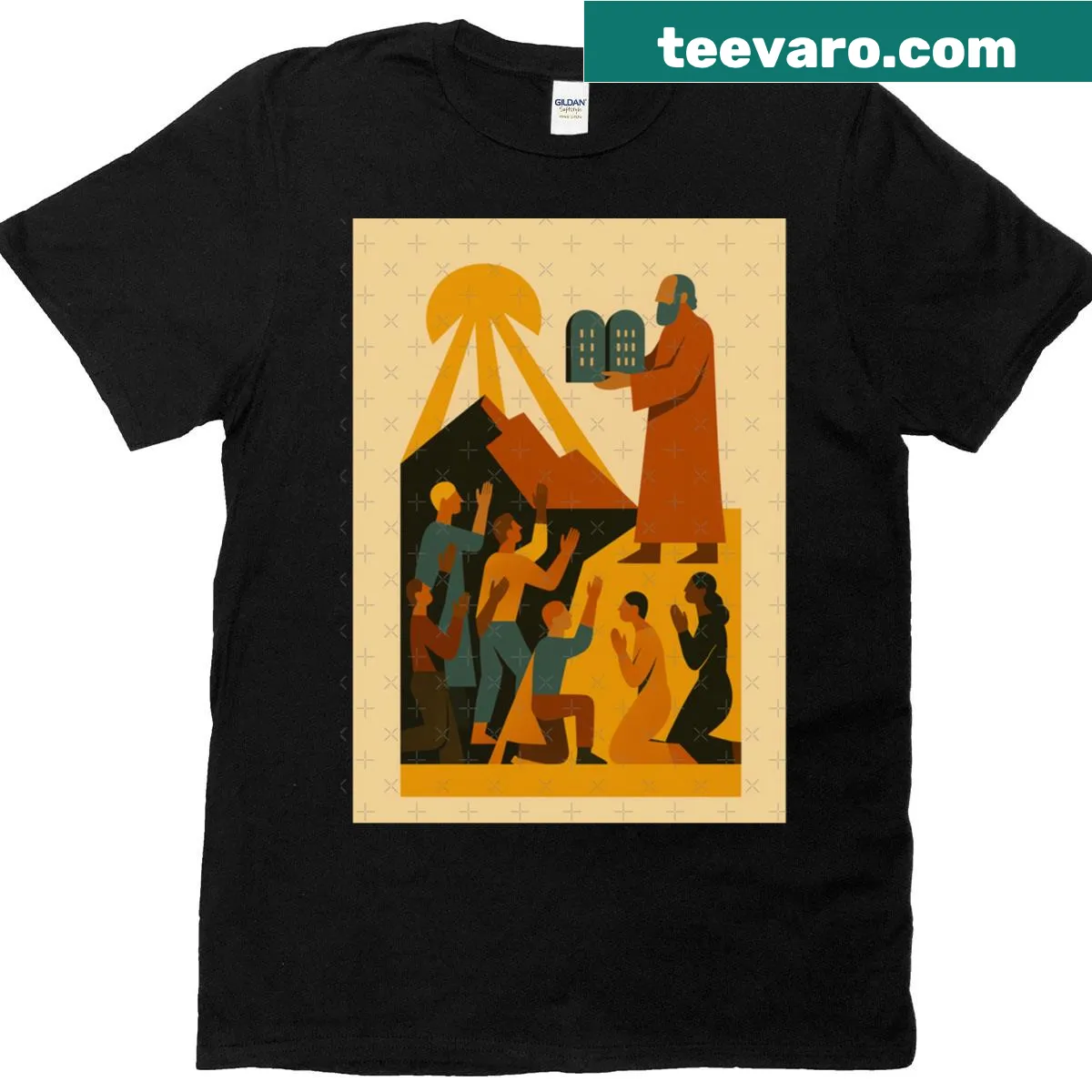 Mid-century modern illustration of the Ten Commandments on T-shirt — on a men's t-shirt