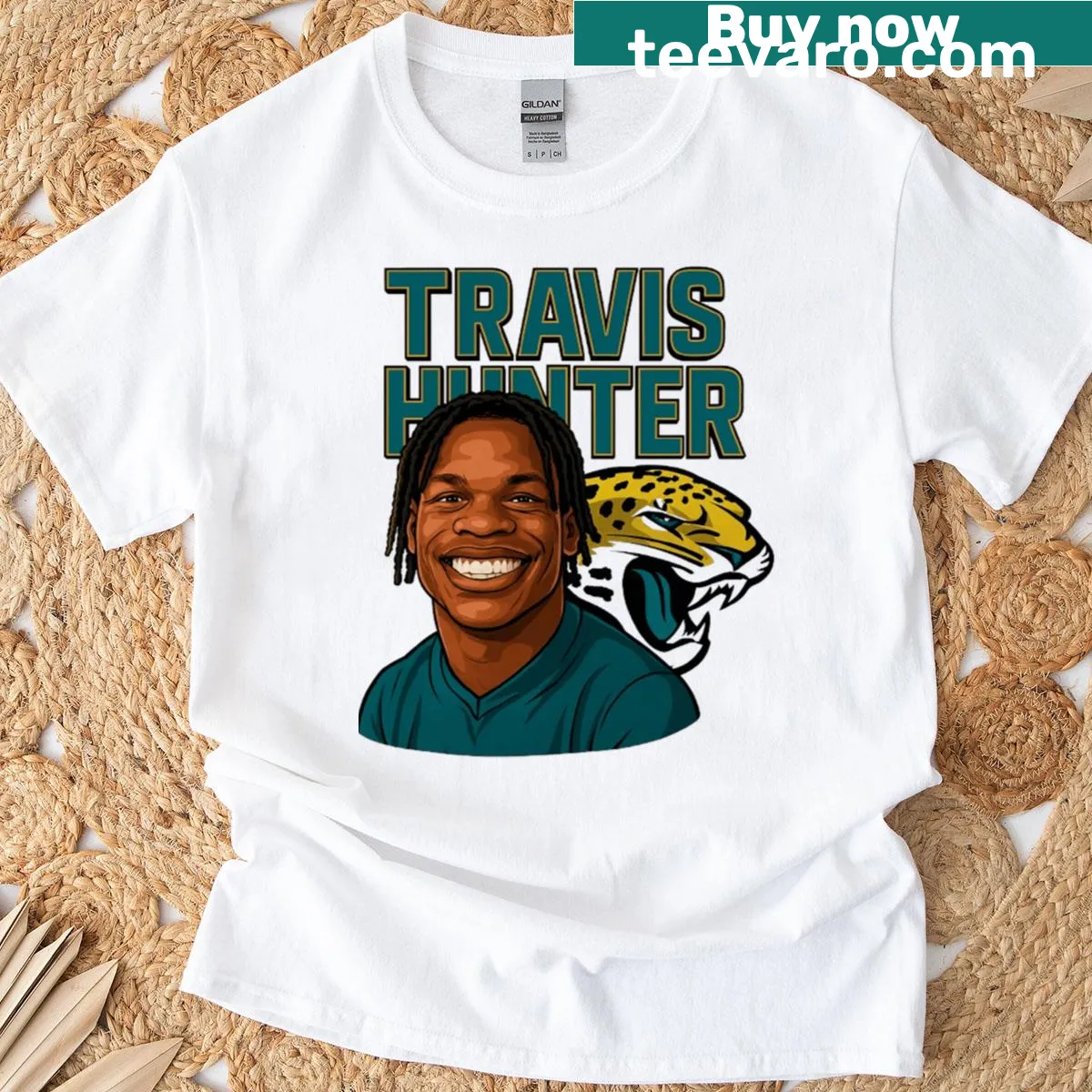 Illustrative Travis Hunter T-shirt celebrating outdoor adventures — on a men's t-shirt