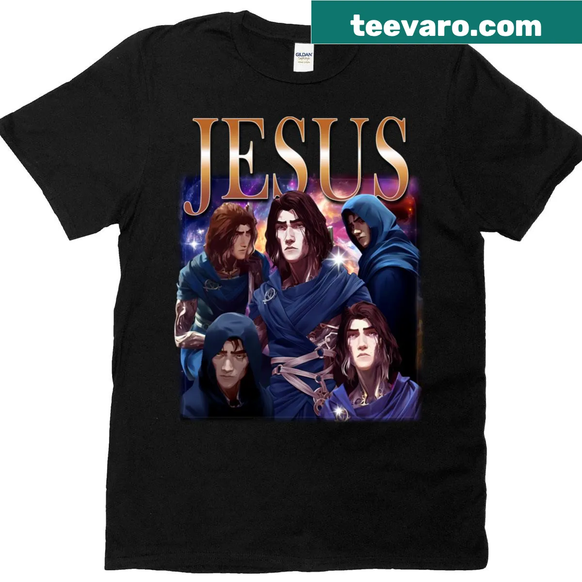 T-shirt featuring thoughtful typography of 'Viktor Jesus' — on a men's t-shirt