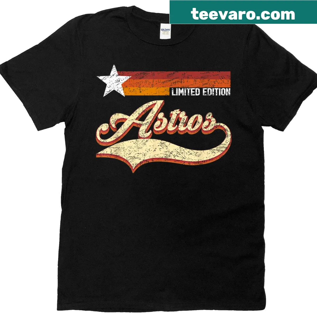Vintage Astros-themed t-shirt with retro name design — on a men's t-shirt