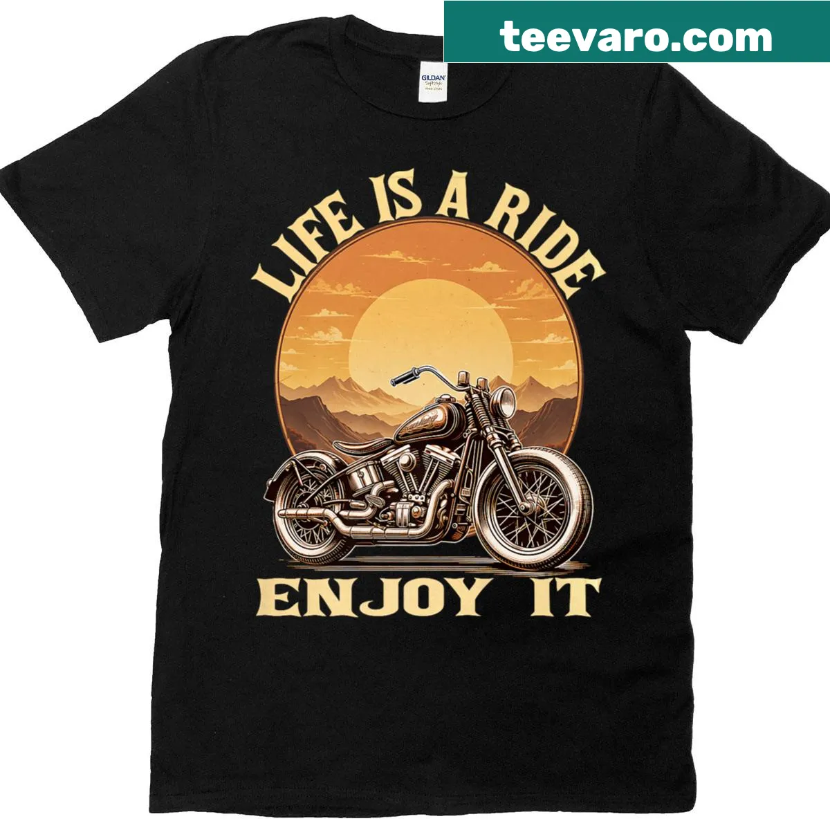 Vintage biker t-shirt with 'Life Is A Ride Enjoy It' text — on a men's t-shirt