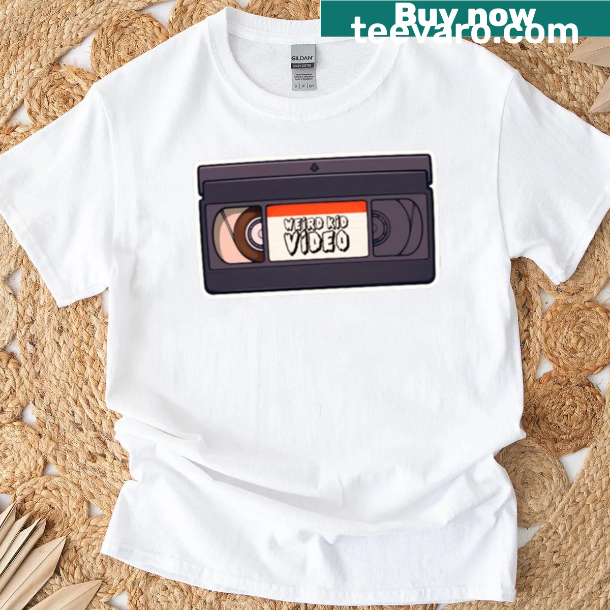 Retro video tape graphic t-shirt celebrating nostalgia — on a men's t-shirt