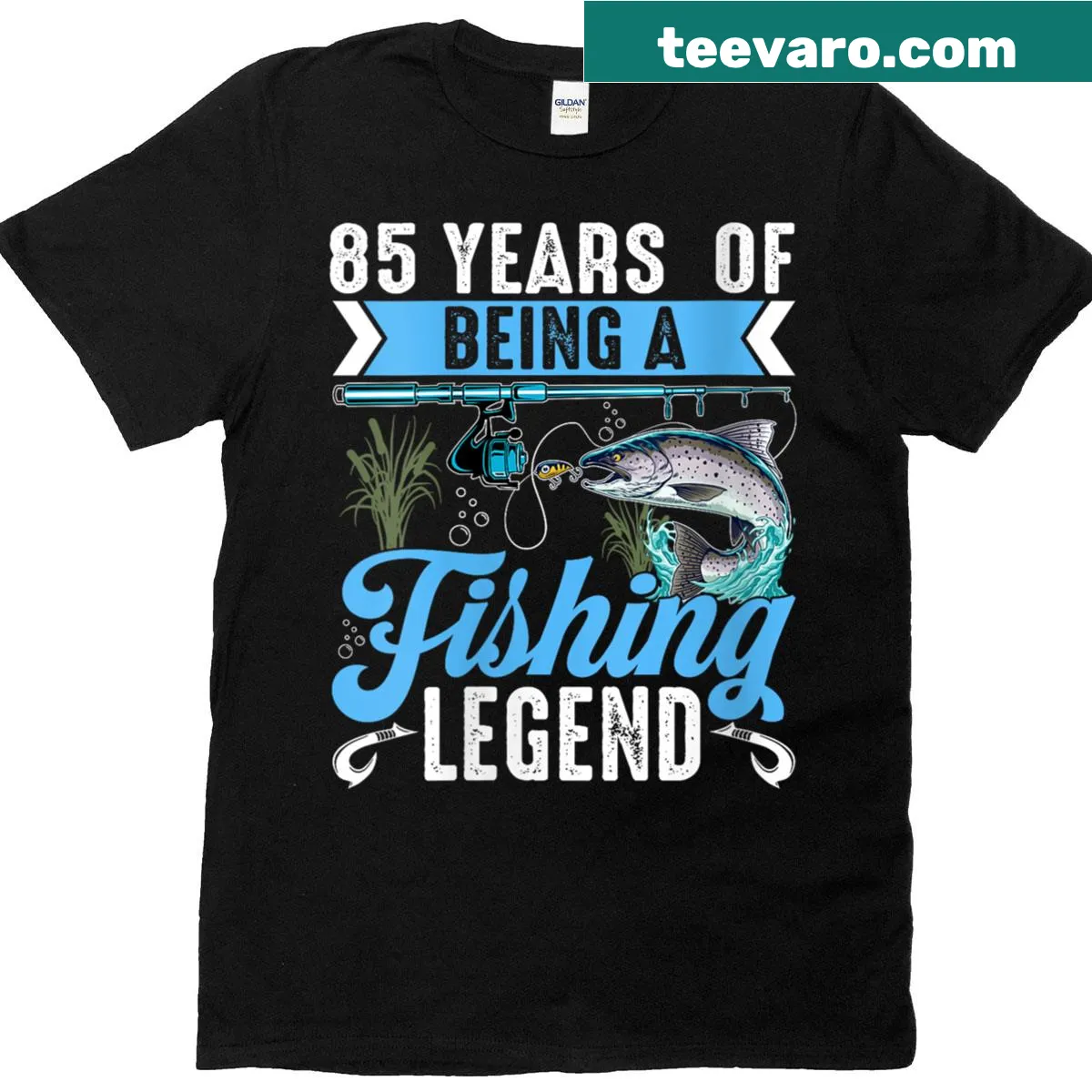T-shirt celebrating 85 years of fishing legend for birthdays — on a men's t-shirt