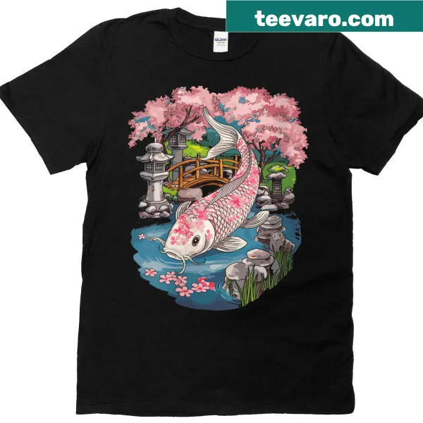 T-shirt featuring koi fish and cherry blossoms in an elegant design