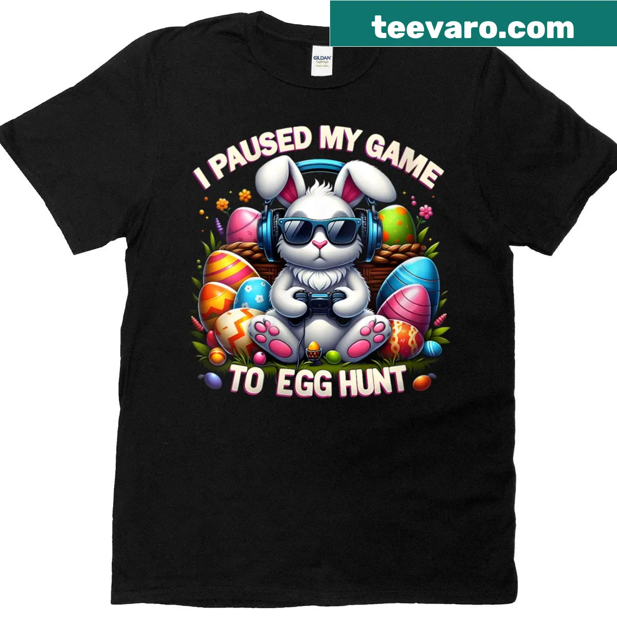 Funny gamer t-shirt for Easter egg hunting — on a men's t-shirt