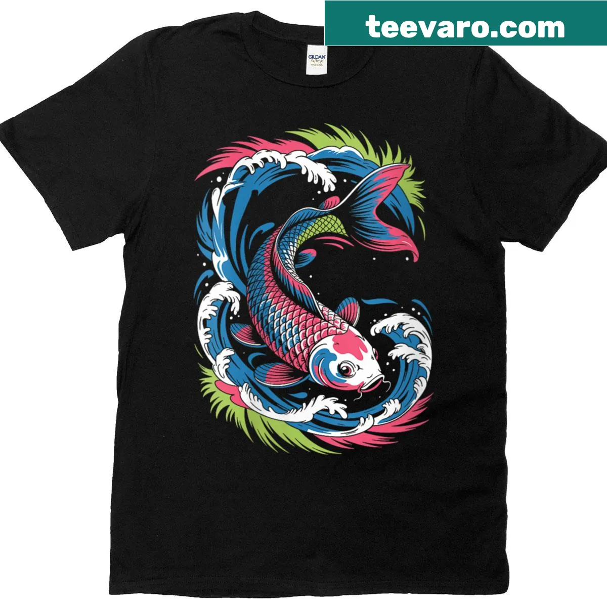 Illustrated t-shirt featuring a koi fish design celebrating fishkeeping — on a men's t-shirt