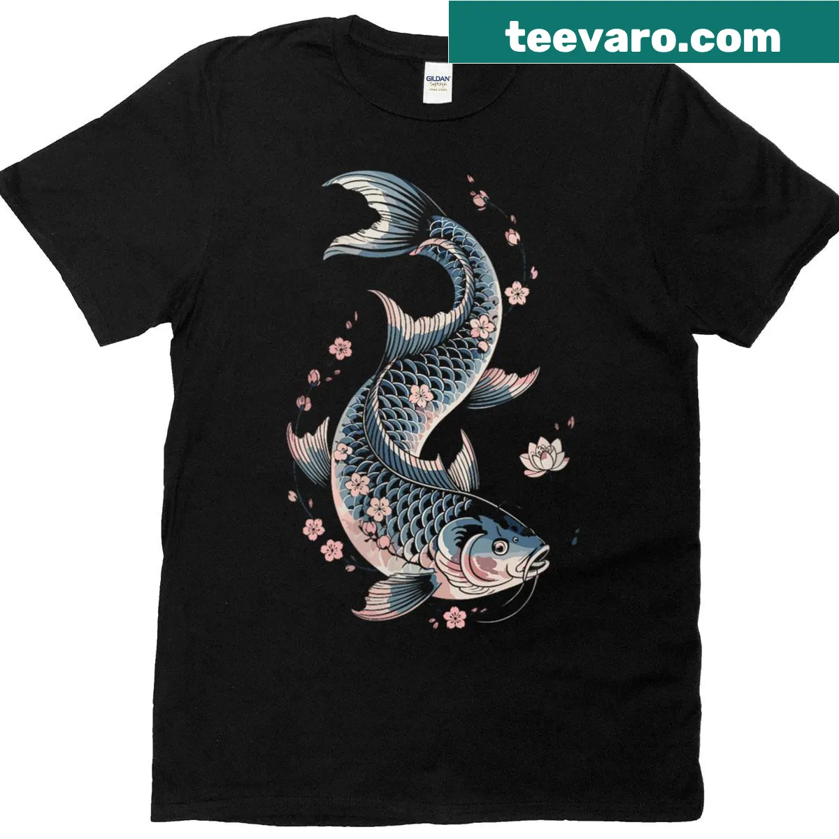 Vintage cherry blossom koi fish t-shirt with a Japanese theme design — on a men's t-shirt