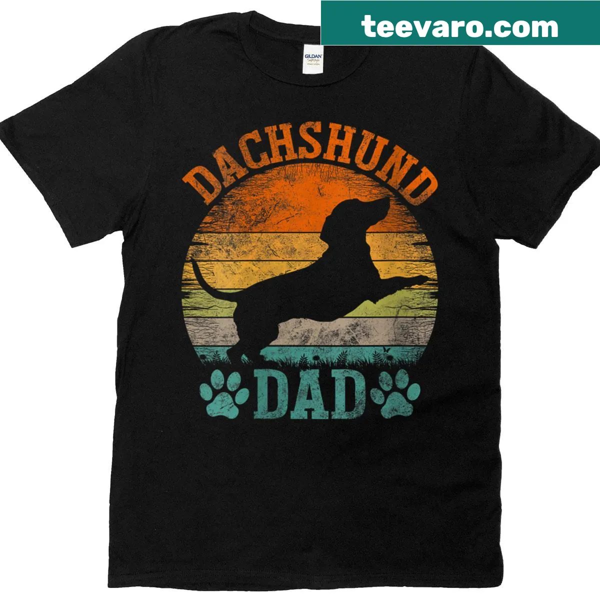 Vintage dachshund dad t-shirt with a playful dog-themed design — on a men's t-shirt