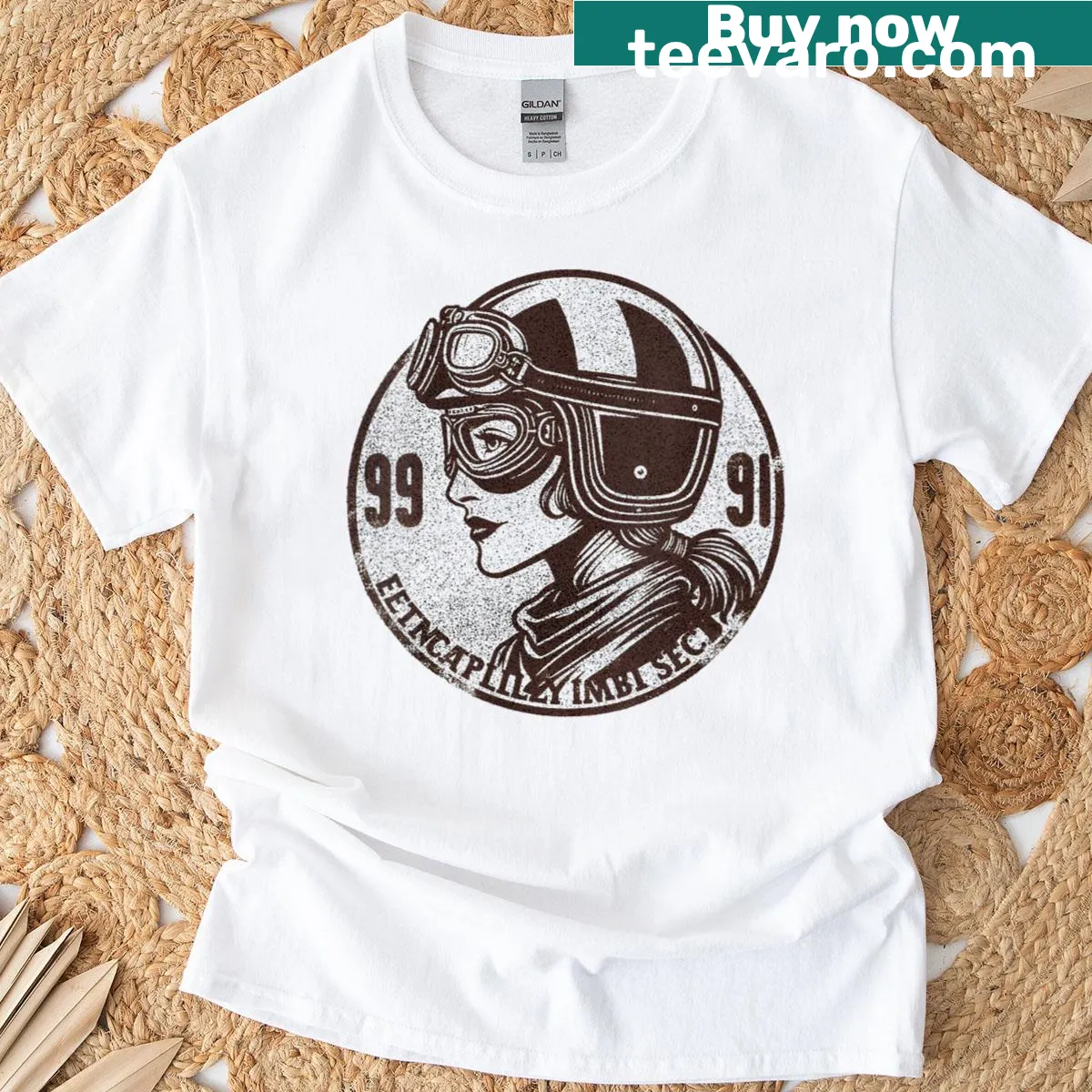 Vintage biker badge graphic T-shirt for women riders — on a men's t-shirt