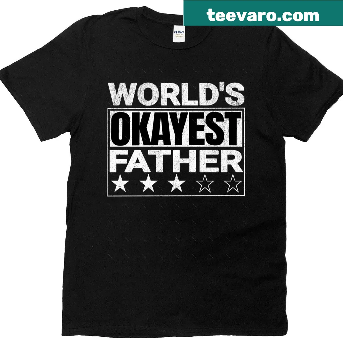 Funny oversized t-shirt that says 'World’s Okayest Father' — on a men's t-shirt