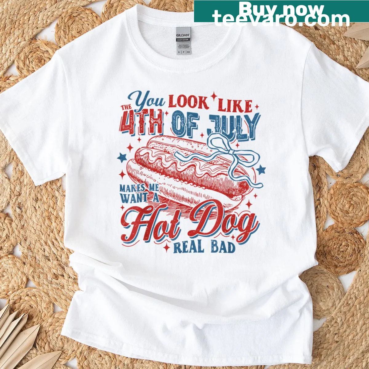 Playful 4th of July T-shirt with humorous food-themed text — on a men's t-shirt