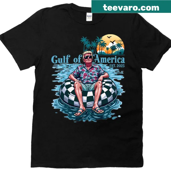 Funny retro t-shirt with beach sunset and patriotic text