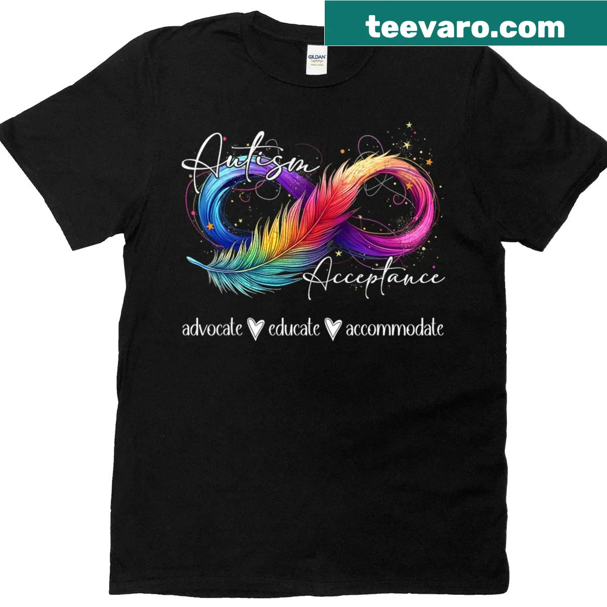 Infinity symbol design promoting autism acceptance on T-shirt. — on a men's t-shirt