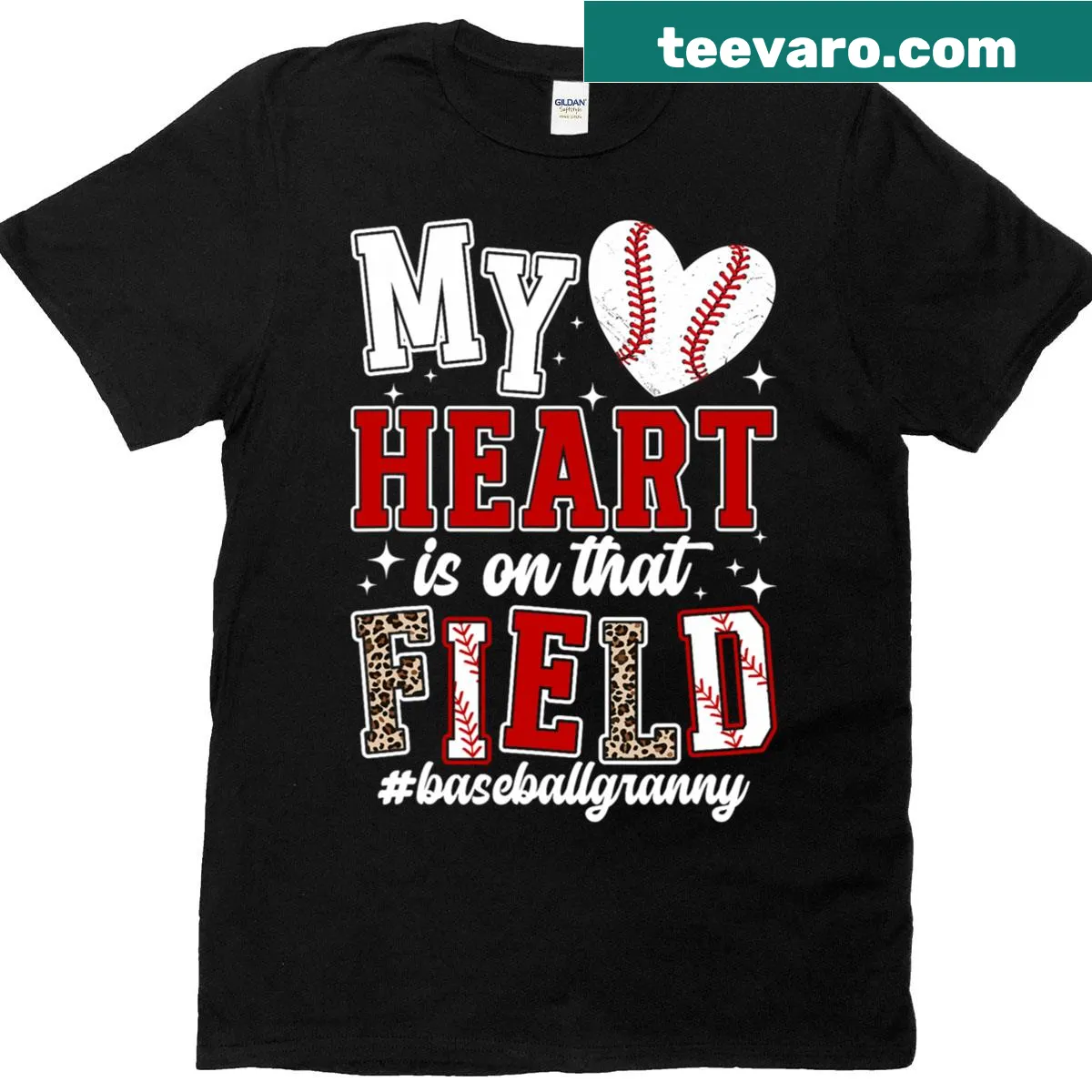 Cartoon-style t-shirt for grandmas supporting baseball players. — on a men's t-shirt