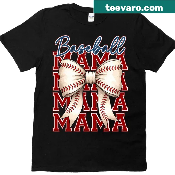 Playful Baseball Mama t-shirt with coquette bow graphic
