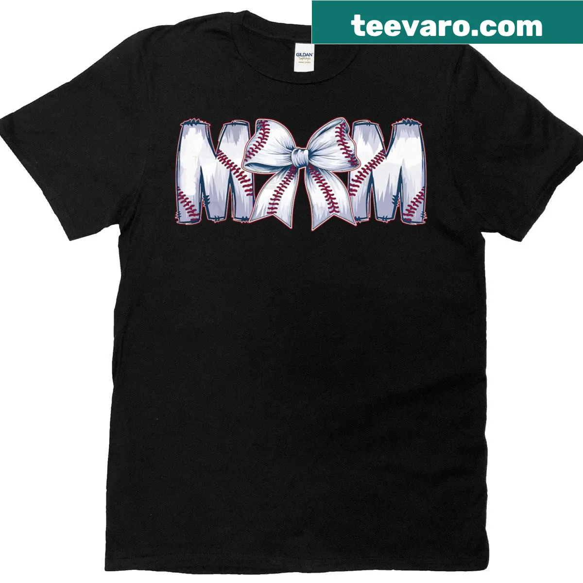 Baseball Mama t-shirt with coquette bow design and humorous text — on a men's t-shirt