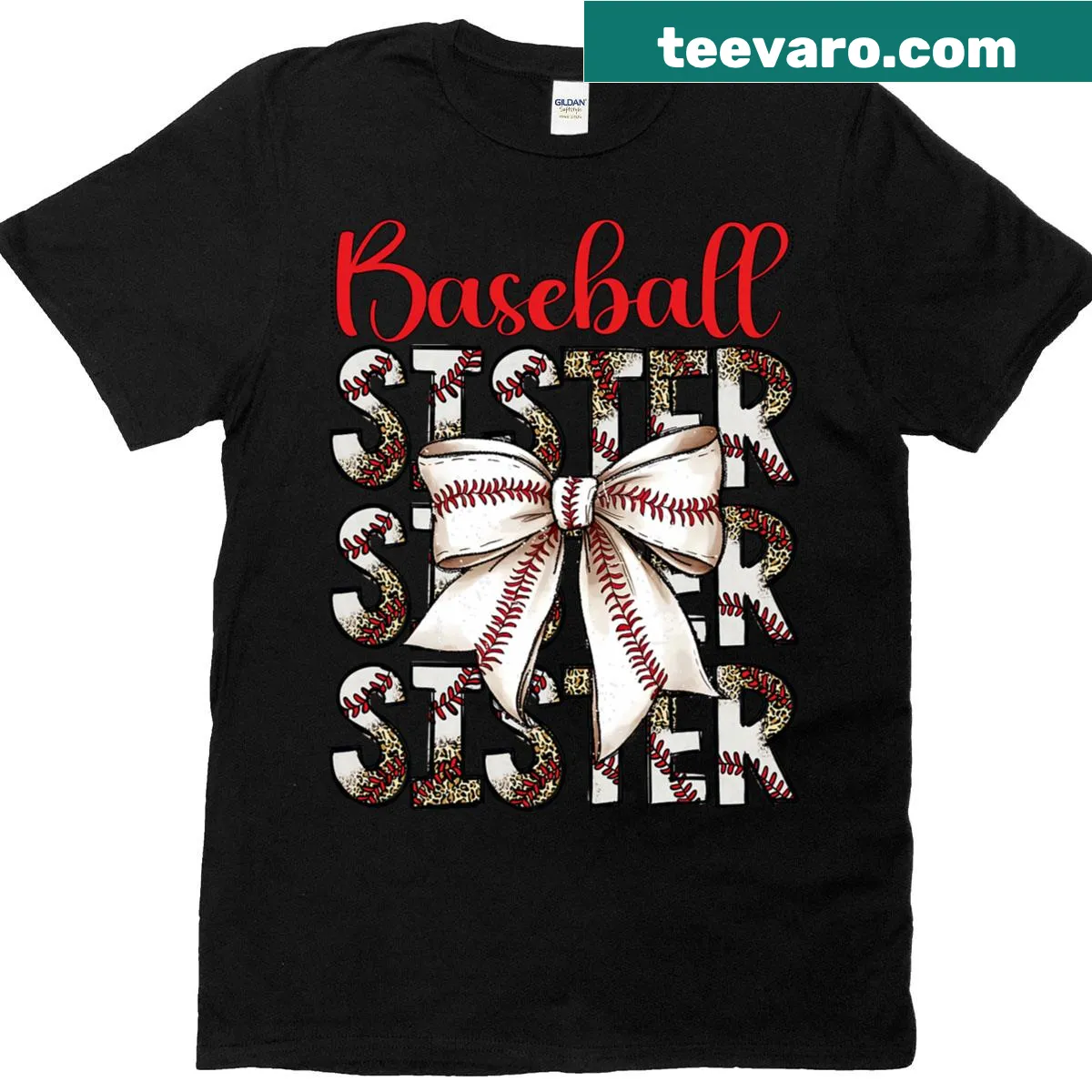 Retro baseball sister t-shirt featuring a playful bow graphic and fun text — on a men's t-shirt