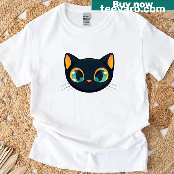 Illustrated black cat design on a classic T-shirt