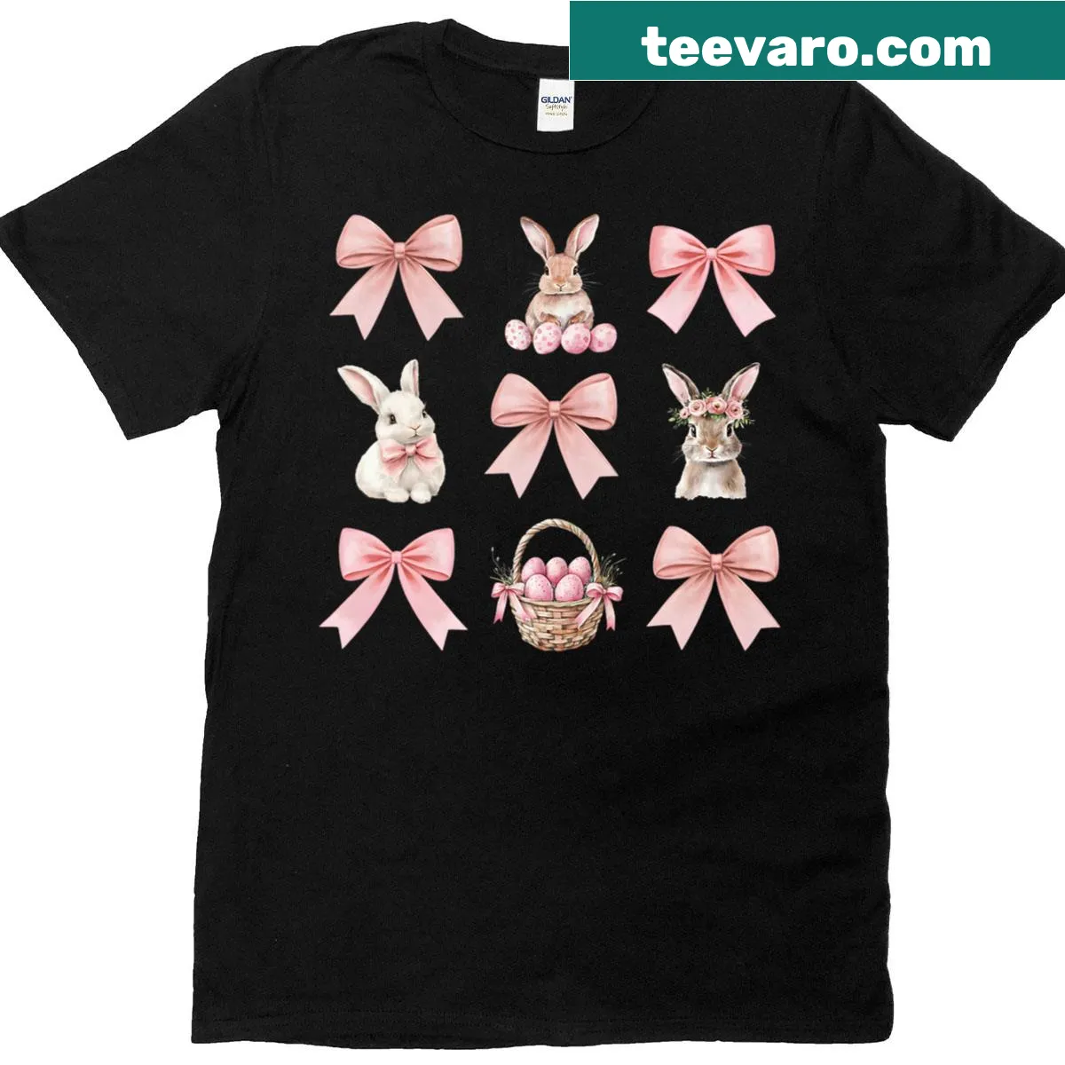 Cute Easter t-shirt featuring a bunny with a bow for women and girls. — on a men's t-shirt