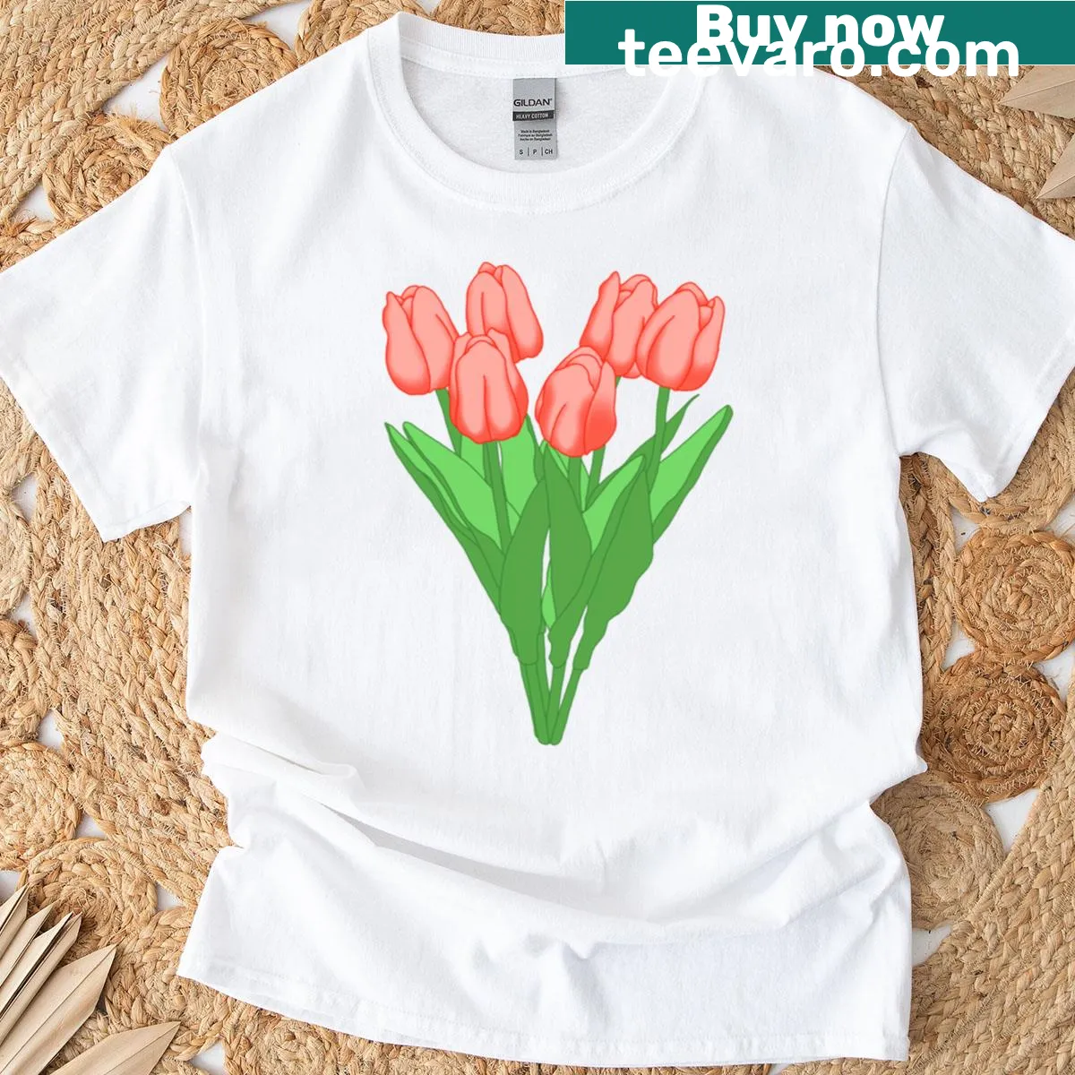 Illustration of a bouquet of tulips on a T-shirt — on a men's t-shirt