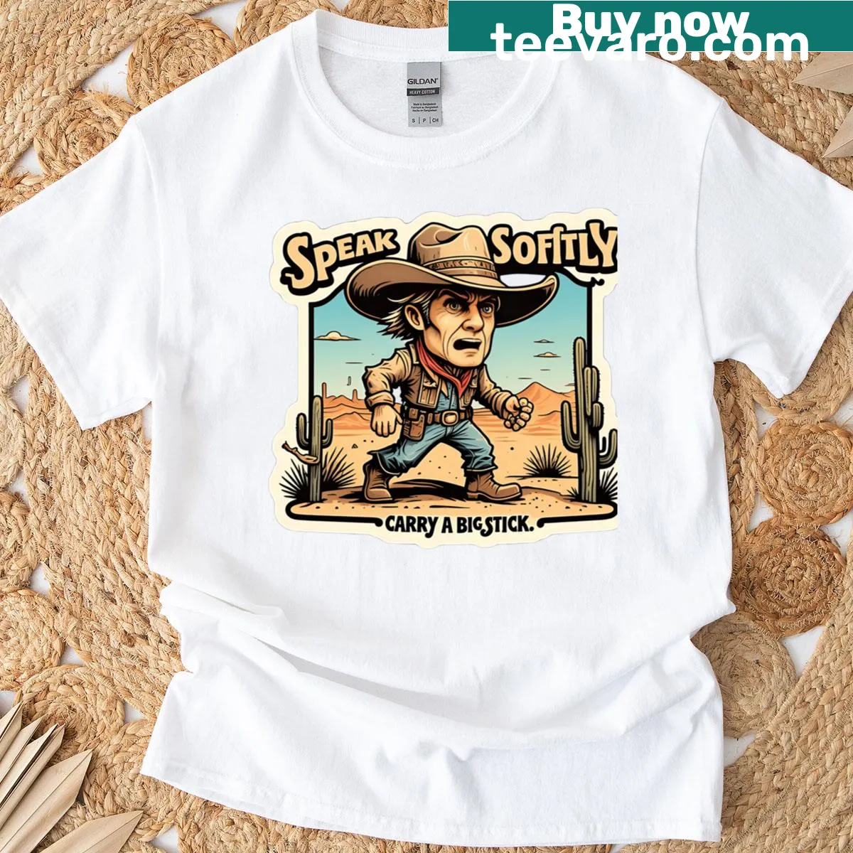 Vintage-style cowboy graphic on a classic t-shirt — on a men's t-shirt