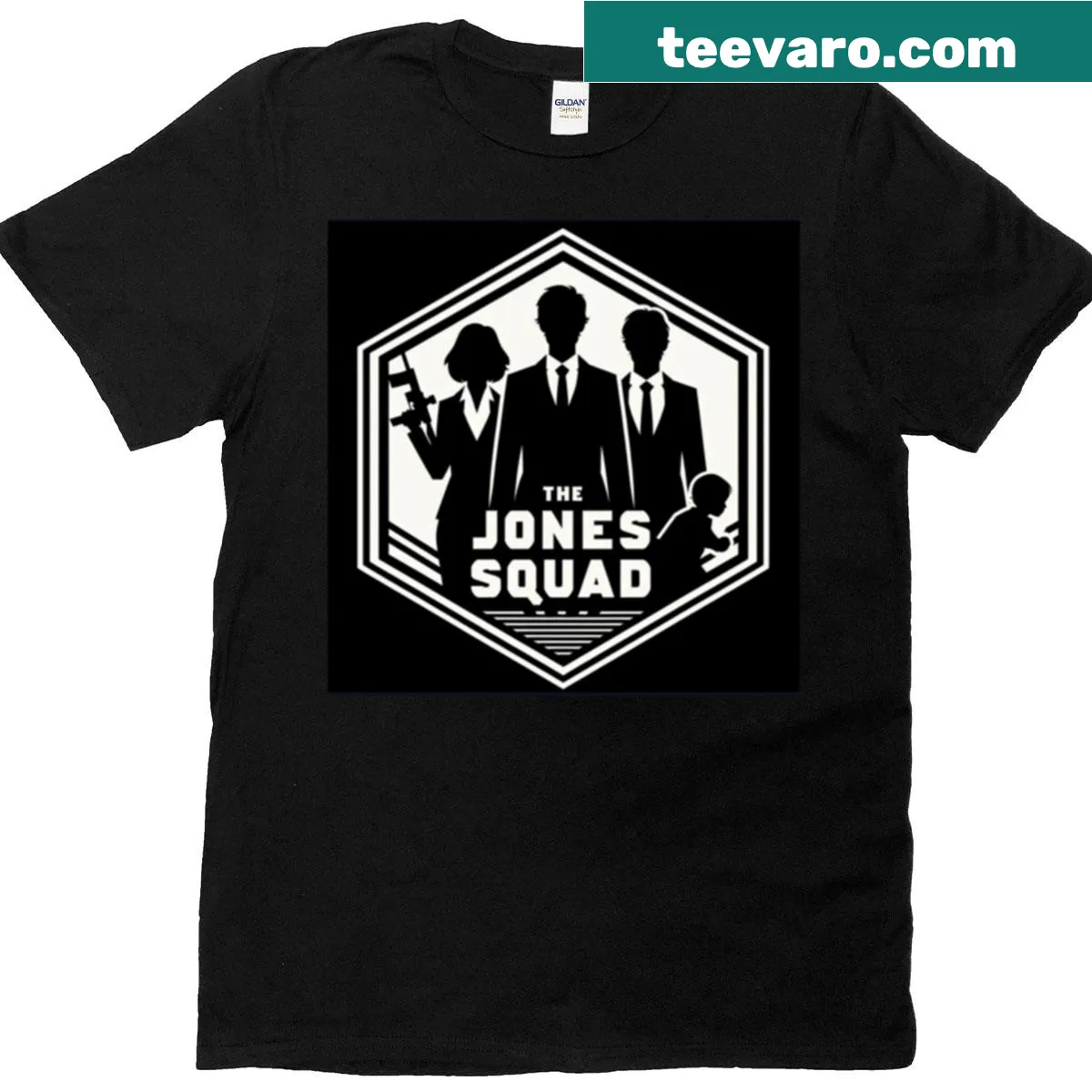 T-shirt with 'The Jones Squad' text for group representation — on a men's t-shirt