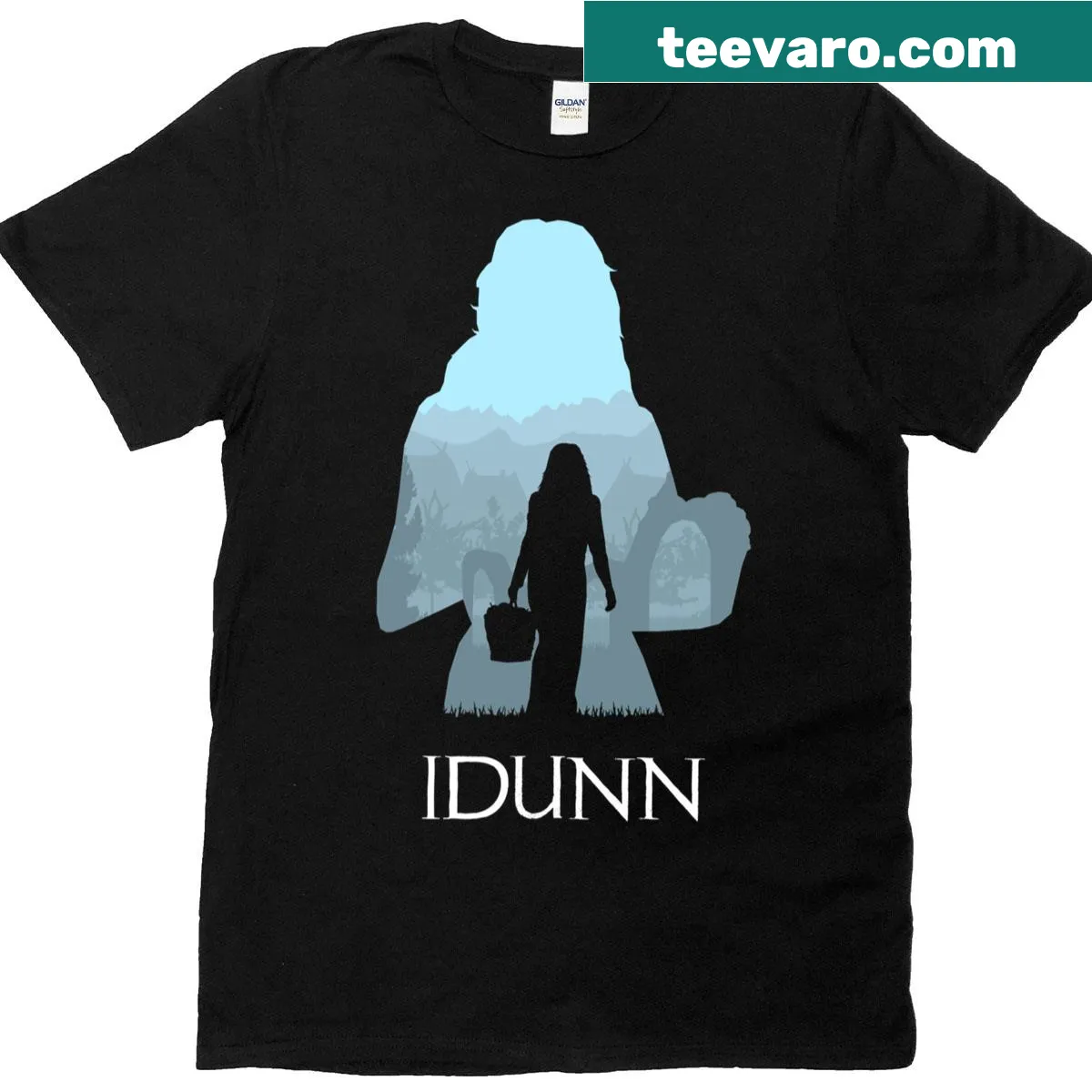 Illustrated Norse goddess Idunn on a fantasy-themed t-shirt. — on a men's t-shirt