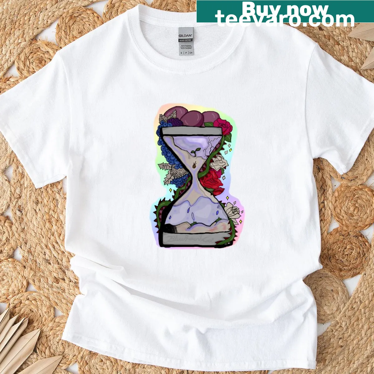 T-shirt featuring an hourglass graphic representing life — on a men's t-shirt