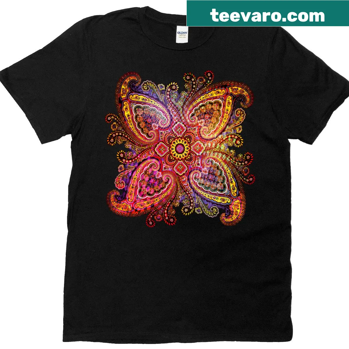 Classic paisley pattern t-shirt in pink featuring intricate design — on a men's t-shirt