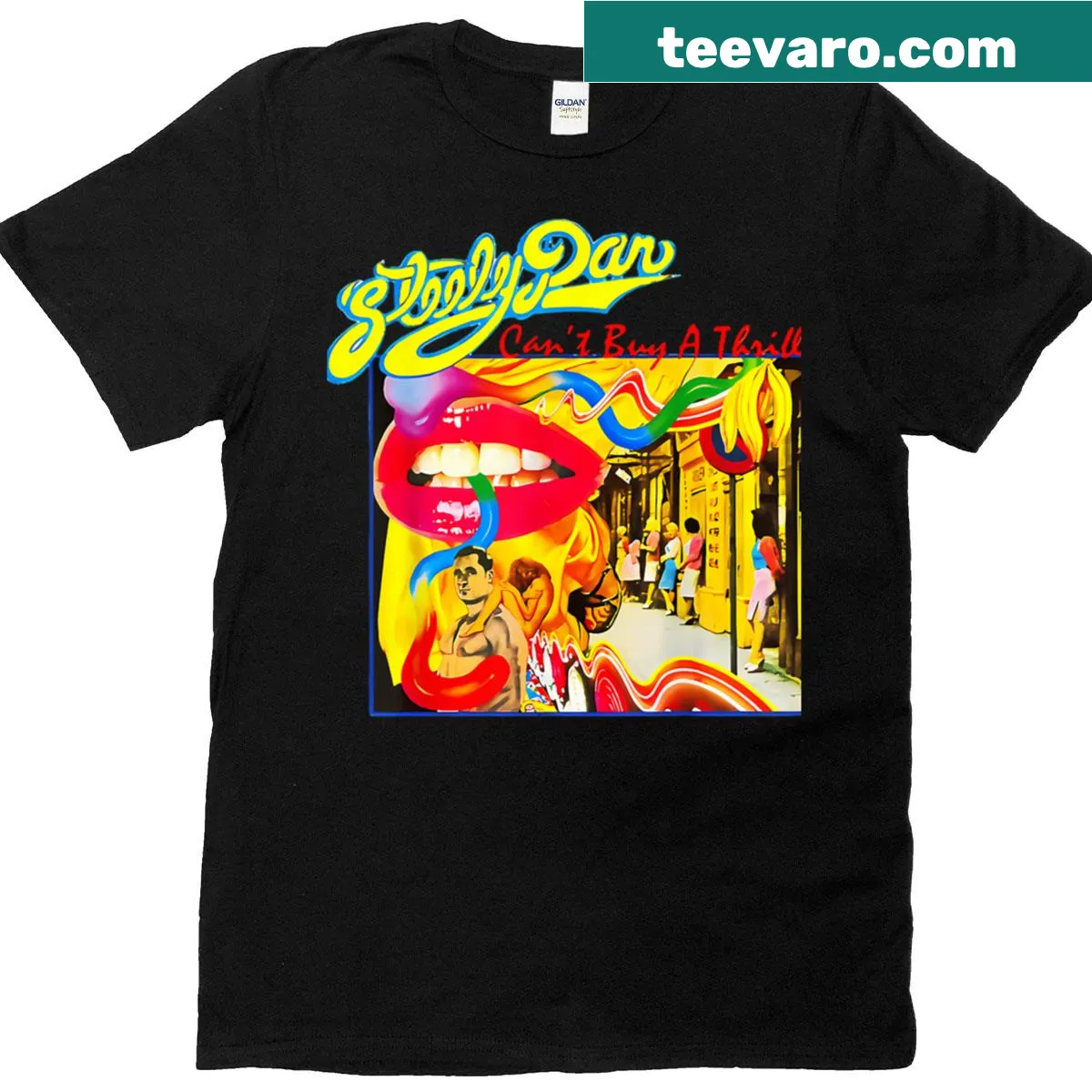 Vintage rock-themed T-shirt with distressed design — on a men's t-shirt