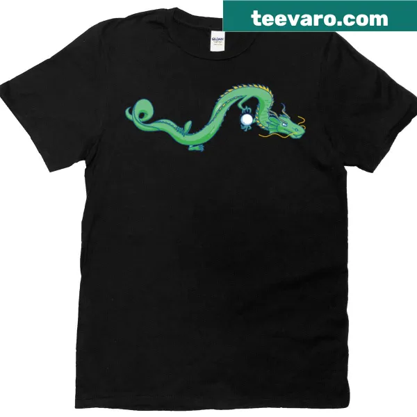 T-shirt featuring an illustration of a dragon flying through the sky