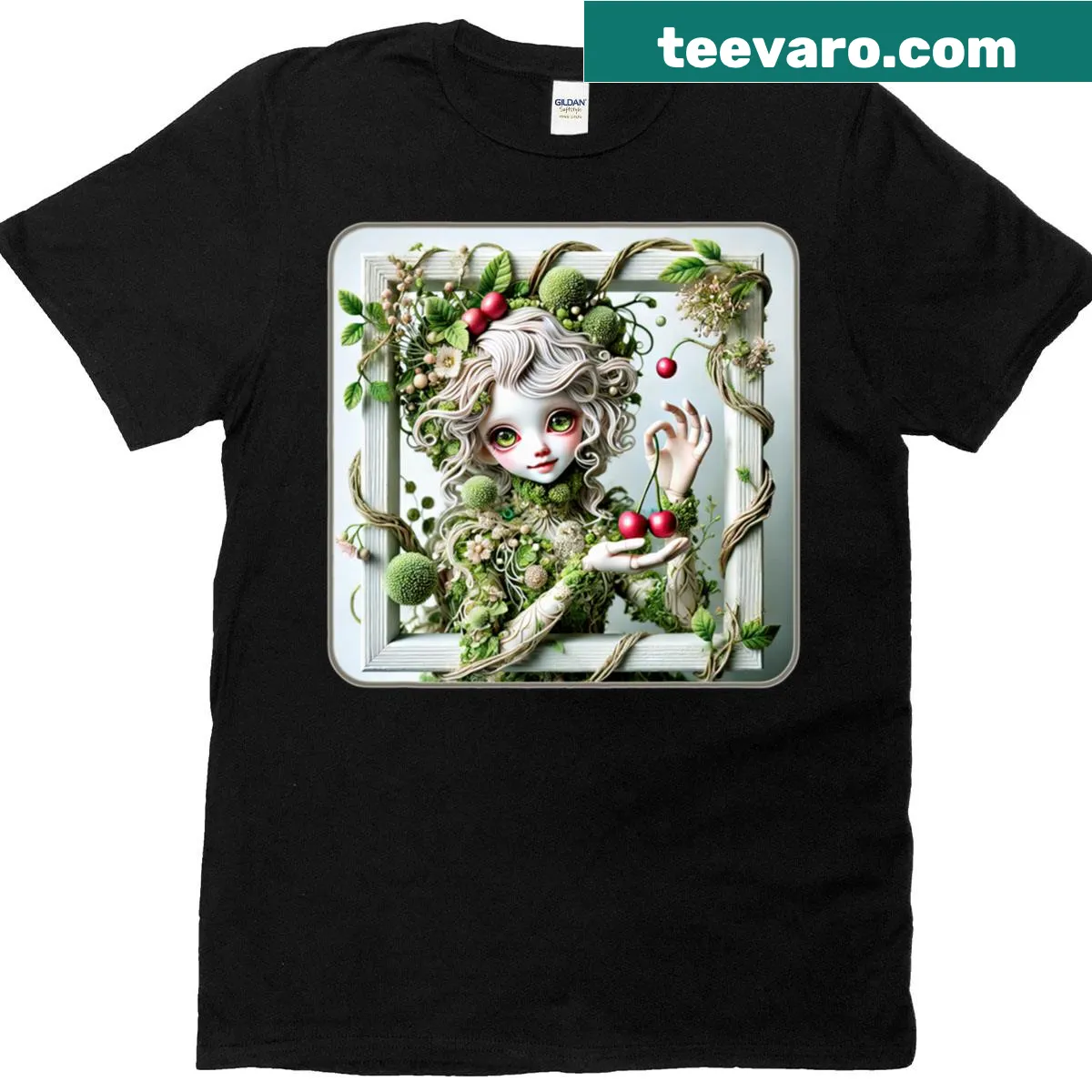 T-shirt featuring a playful illustration of cherries — on a men's t-shirt
