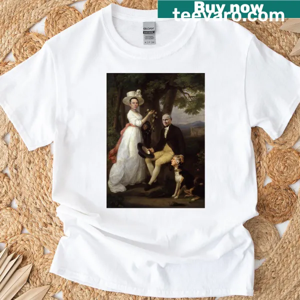 Tranquil pastoral scene with a master and dogs on t-shirt