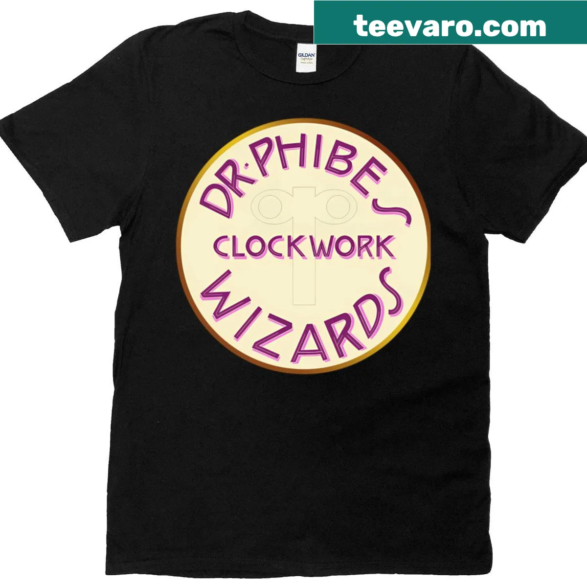 Whimsical t-shirt featuring a classic wizard design inspired by Dr. Phibes. — on a men's t-shirt
