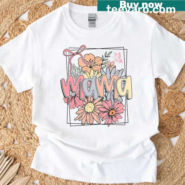 Charming floral bow design with 'Mama' text on a t-shirt
