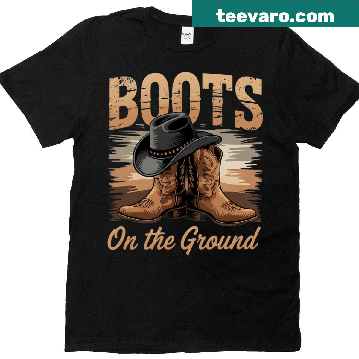 Cowgirl t-shirt with line dance boots and bling graphic — on a men's t-shirt