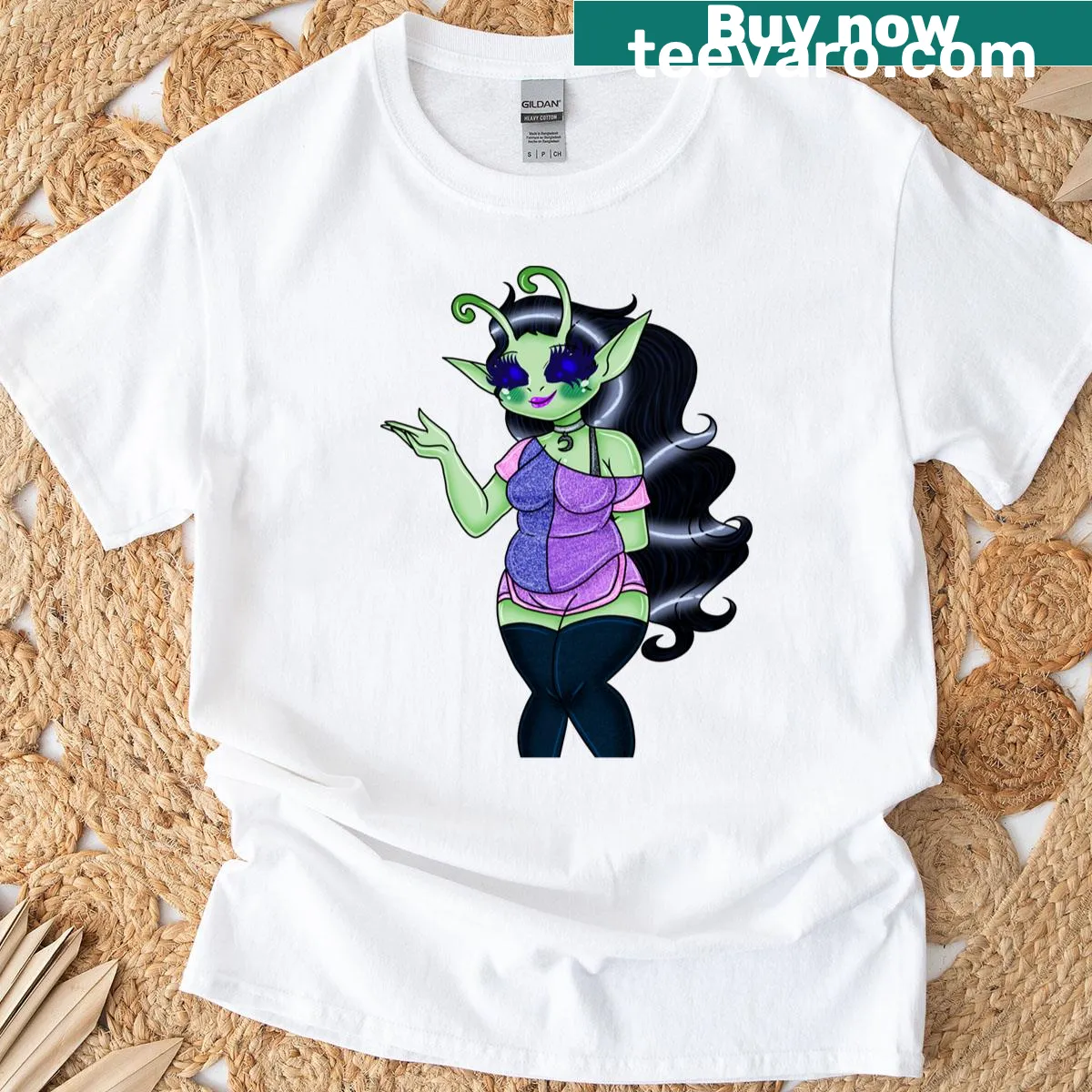 Cute Alien Girl Classic T-shirt showing a whimsical alien character. — on a men's t-shirt