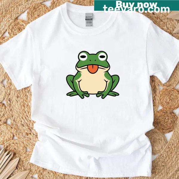 Cartoon T-shirt featuring a cute frog with its tongue out for kids