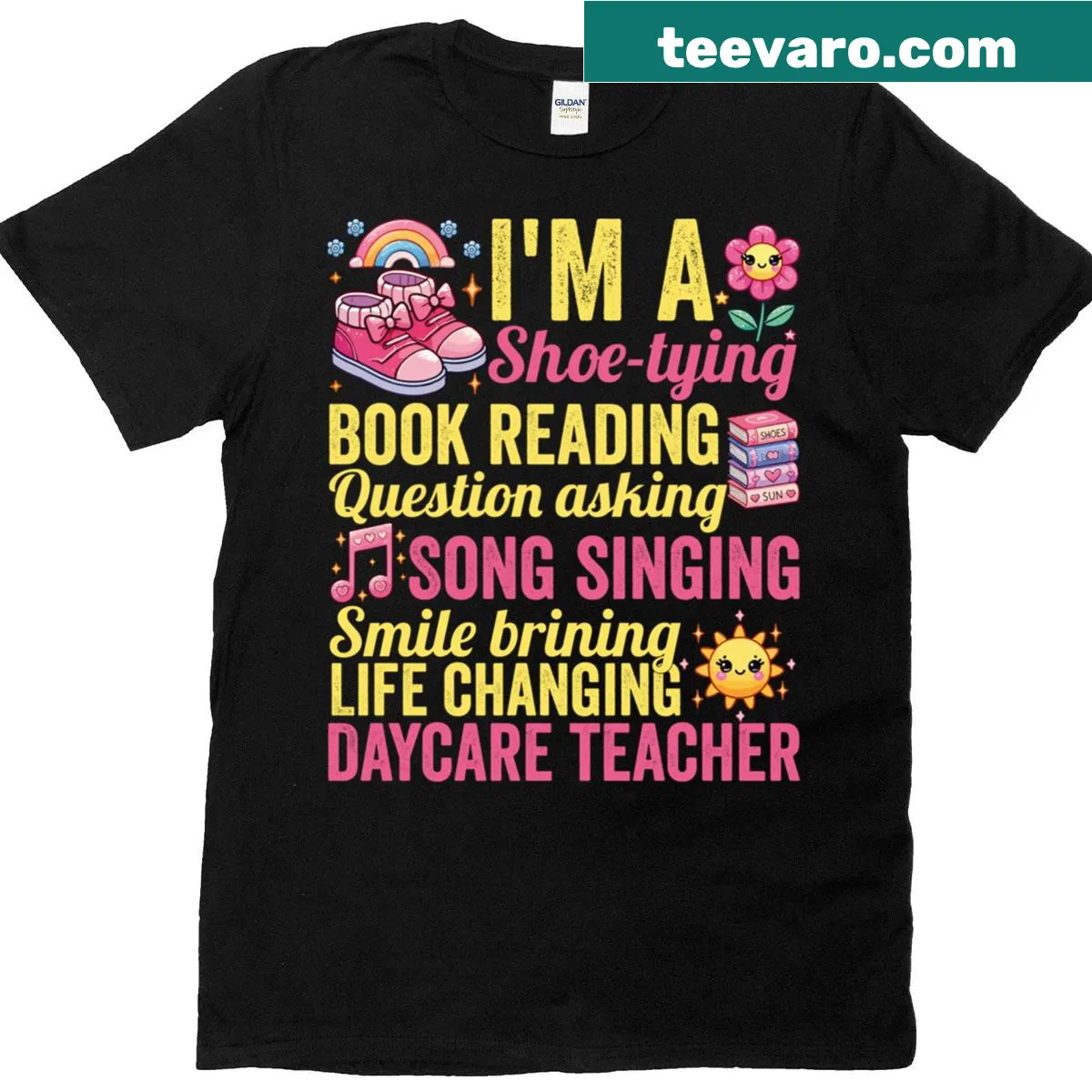Playful daycare teacher t-shirt featuring multitasking graphic — on a men's t-shirt
