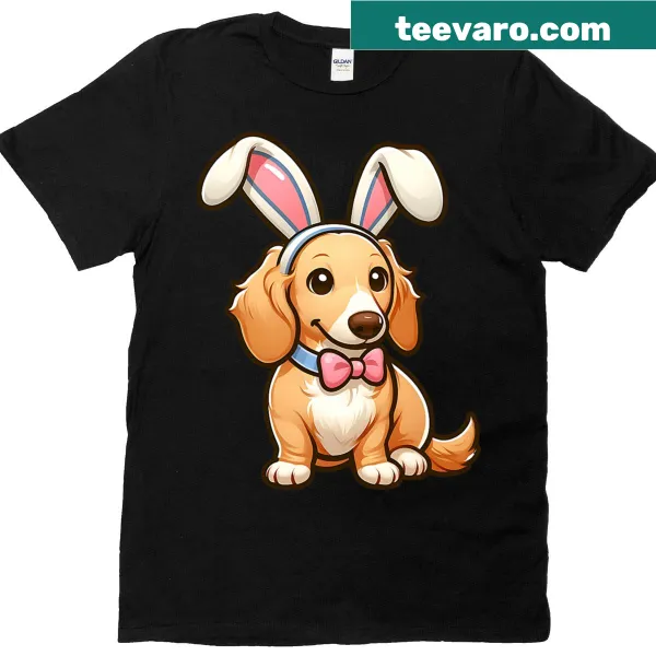 Cartoonish T-shirt of a dog wearing bunny ears